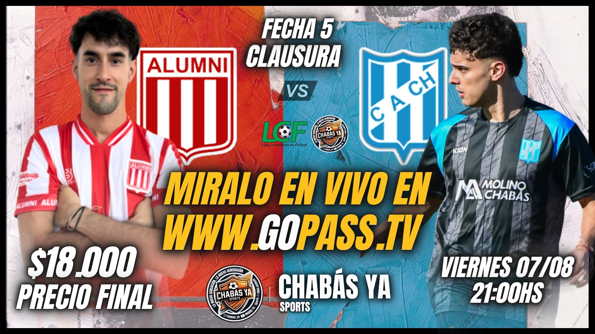 ALUMNI vs ATL. CHABÁS - En vivo fecha 5 Clausura LCF - Viernes 21:00hs